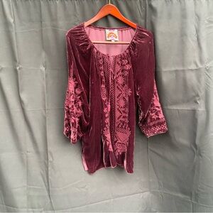 Johnny Was Velvet Embroidered Blouse - Deep Burgundy
